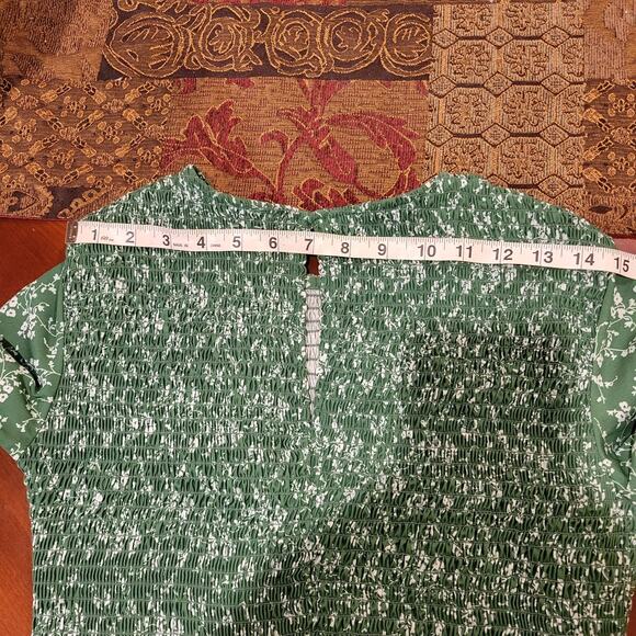 Aly Daly Small Smocked Maxi Dress Green Floral Print Size Small Three Tiered - Picture 14 of 15